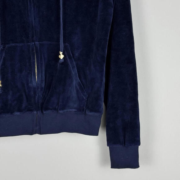 Sugarfree Navy Blue Velour Zip-Up Hoodie Gold Hardware Size M Y2K Angle Heart - Picture 2 of 9